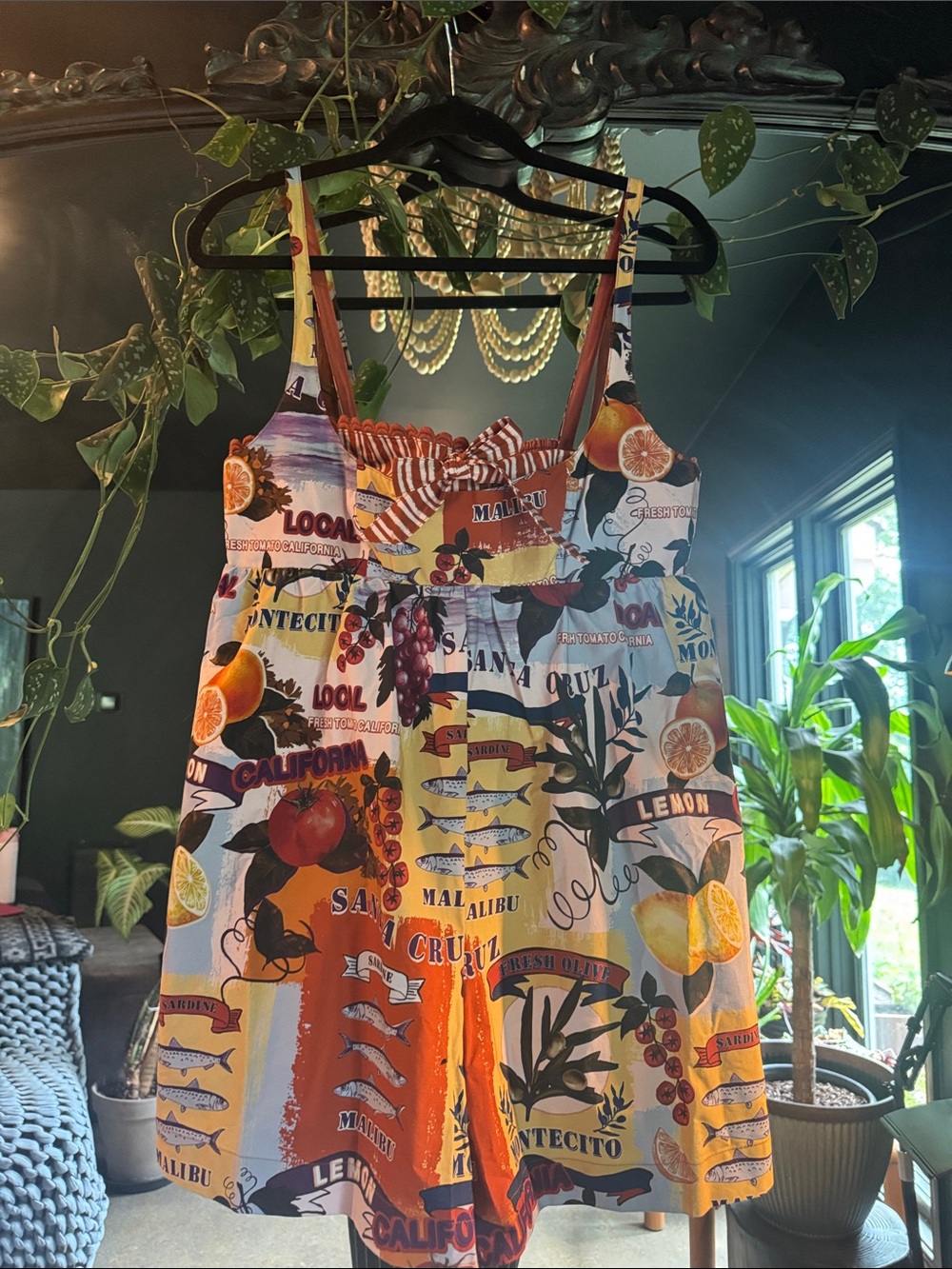 House of Harlow 1960 Fruit-Print Chemise in Cream, Red, Yellow - Picture 4 of 5